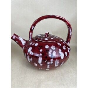 Handcrafted Studio Art Pottery Teapot‎ Red Glaze White & Black Speckles Ceramic